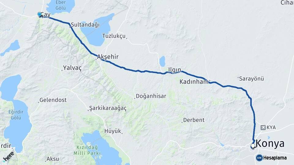 Afyonkarahisar Çay Konya Arası Kaç Km - Yol Haritası