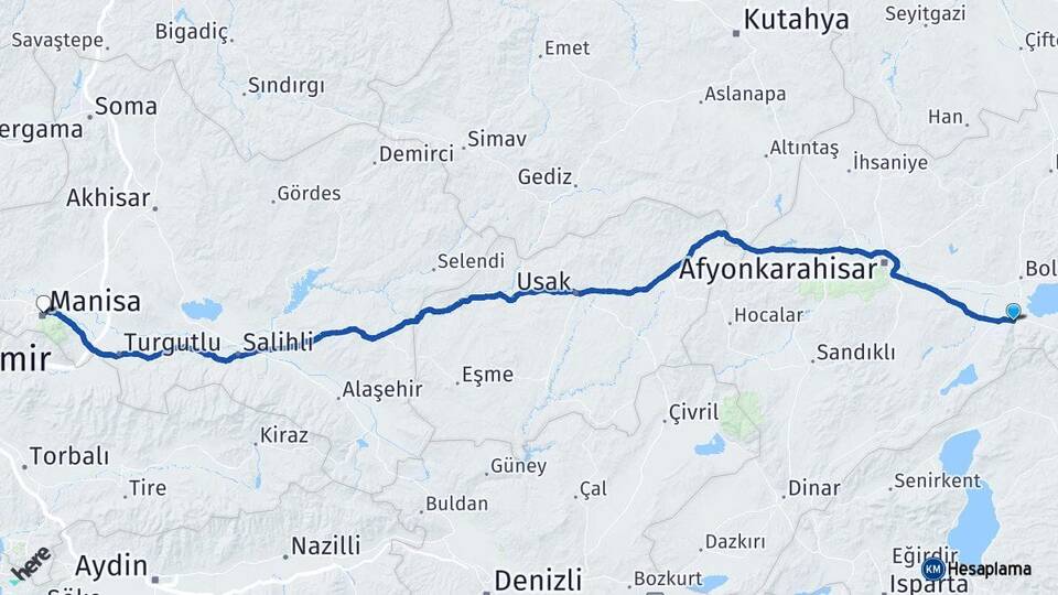 Afyonkarahisar Çay Manisa Arası Kaç Km - Yol Haritası