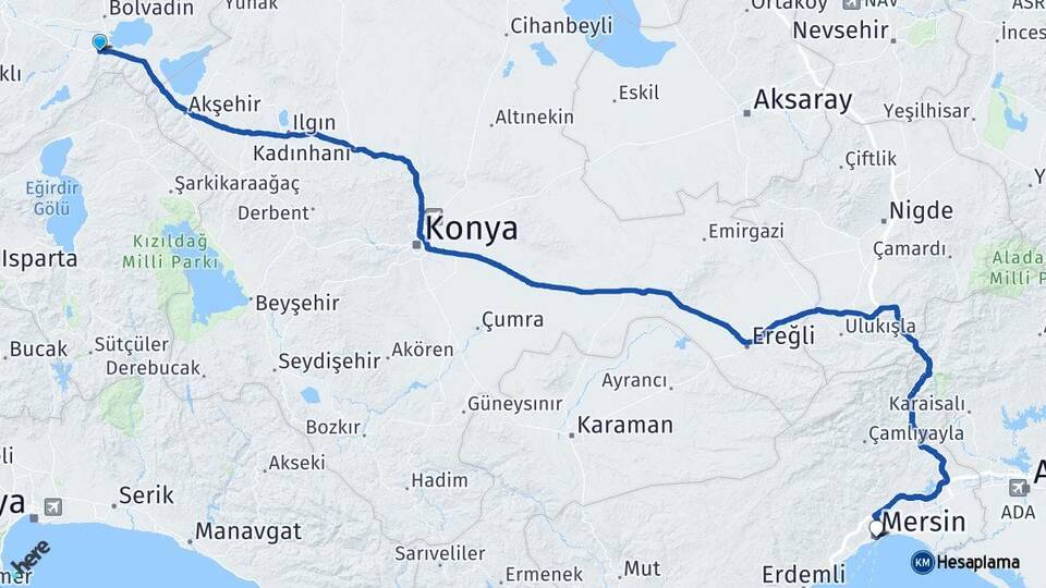 Afyonkarahisar Çay Mersin Arası Kaç Km - Yol Haritası