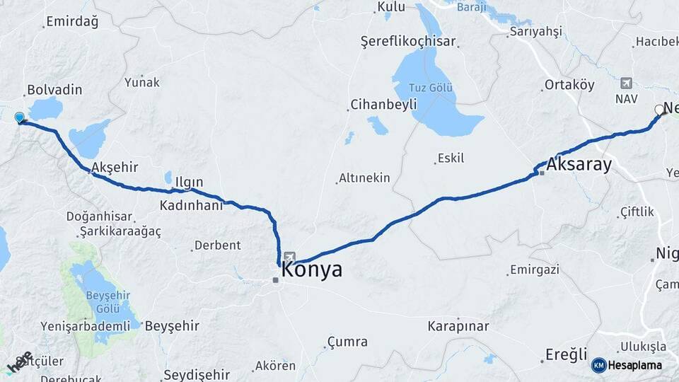 Afyonkarahisar Çay Nevşehir Arası Kaç Km - Yol Haritası