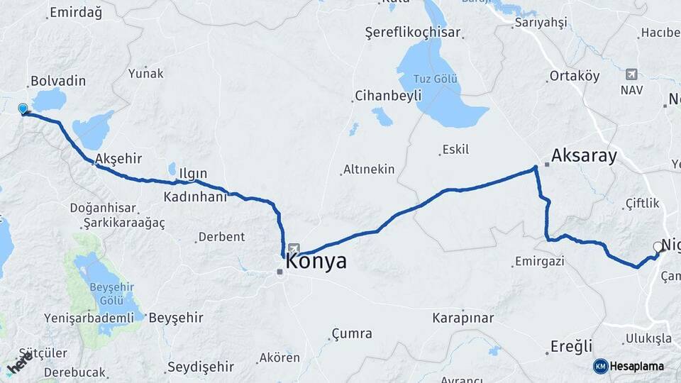 Afyonkarahisar Çay Niğde Arası Kaç Km - Yol Haritası