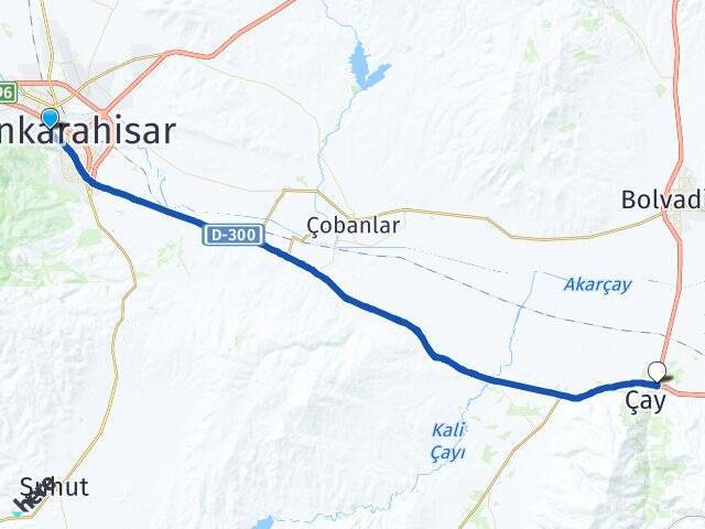 Afyonkarahisar Çay Otogarı Arası Kaç Km - Yol Tarifi