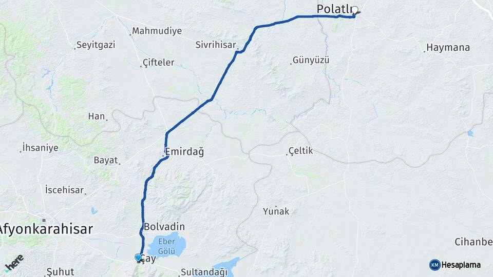 Afyonkarahisar Çay Polatlı Ankara Arası Kaç Km - Yol Haritası