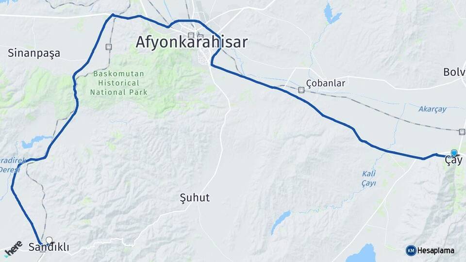 Afyonkarahisar Çay Sandıklı Arası Kaç Km - Yol Haritası