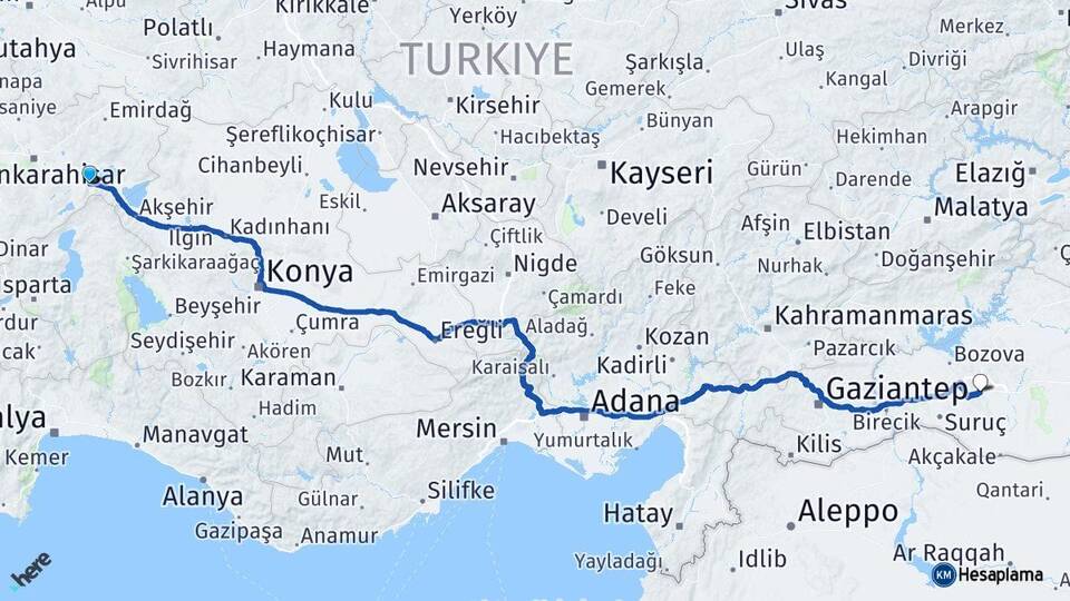 Afyonkarahisar Çay Şanlıurfa Arası Kaç Km - Yol Haritası