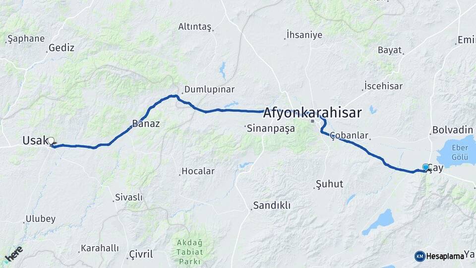 Afyonkarahisar Çay Uşak Arası Kaç Km - Yol Haritası