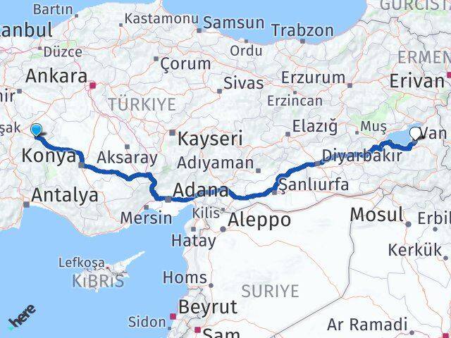 Afyonkarahisar Çay Van Arası Kaç Km - Yol Haritası