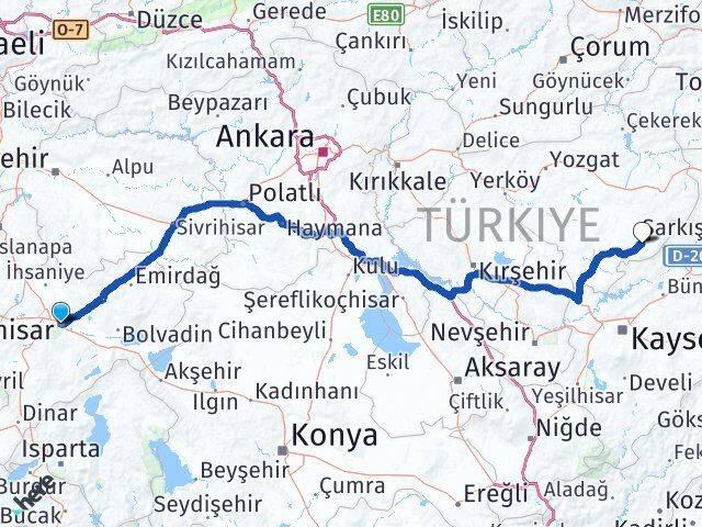 Afyonkarahisar Çayıralan Yozgat Arası Kaç Km - Yol Haritası