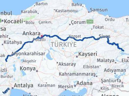 Afyonkarahisar Çemişgezek Tunceli Arası Kaç Km - Yol Haritası