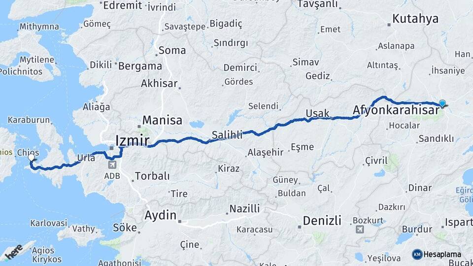 Afyonkarahisar Çeşme İzmir Arası Kaç Km - Yol Haritası