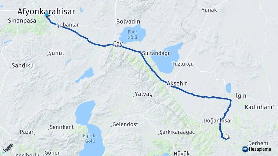 Afyonkarahisar Çiğil Ilgın Konya Arası Kaç Km - Yol Haritası