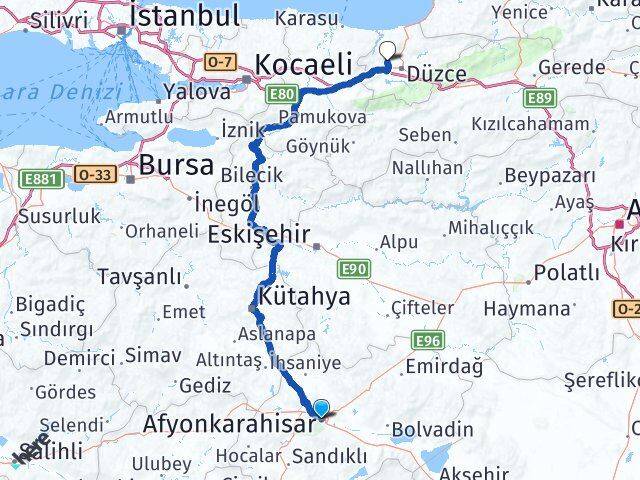 Afyonkarahisar Çilimli Düzce Arası Kaç Km - Yol Haritası