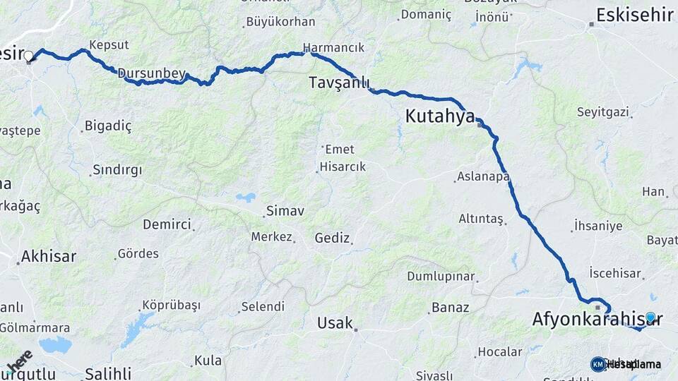 Afyonkarahisar Çobanlar Balıkesir Arası Kaç Km - Yol Haritası
