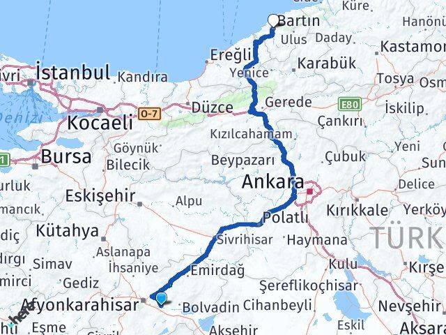 Afyonkarahisar Çobanlar Bartın Arası Kaç Km - Yol Haritası