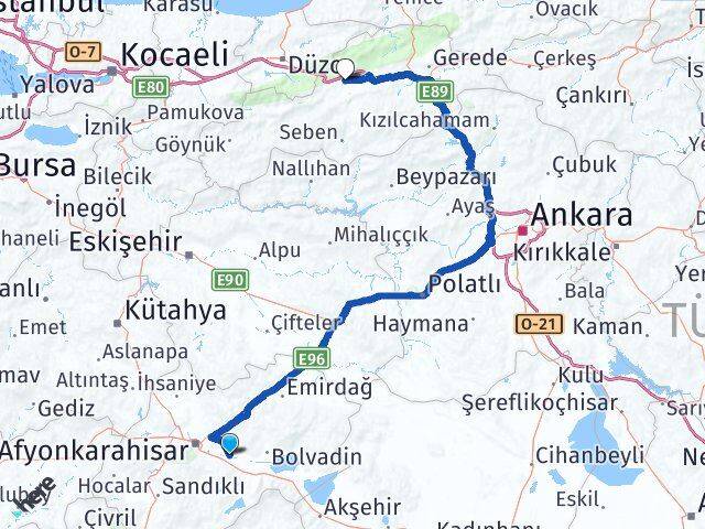 Afyonkarahisar Çobanlar Bolu Arası Kaç Km - Yol Haritası