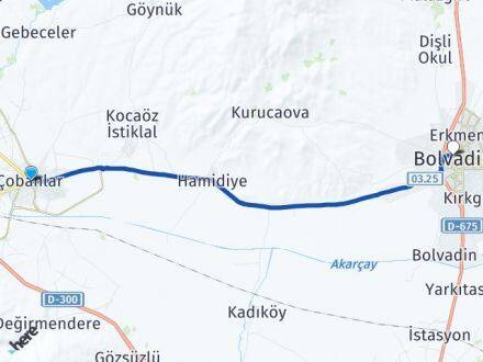 Afyonkarahisar Çobanlar Bolvadin Arası Kaç Km - Yol Haritası