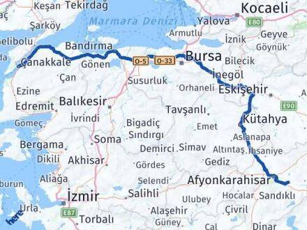 Afyonkarahisar Çobanlar Çanakkale Arası Kaç Km - Yol Haritası