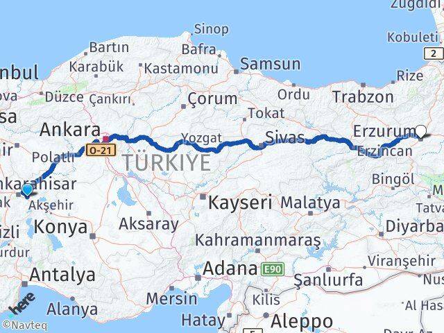 Afyonkarahisar Çobanlar Erzurum Arası Kaç Km - Yol Haritası