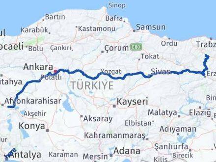 Afyonkarahisar Çobanlar Gümüşhane Arası Kaç Km - Yol Haritası