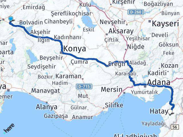 Afyonkarahisar Çobanlar Hatay Arası Kaç Km - Yol Haritası