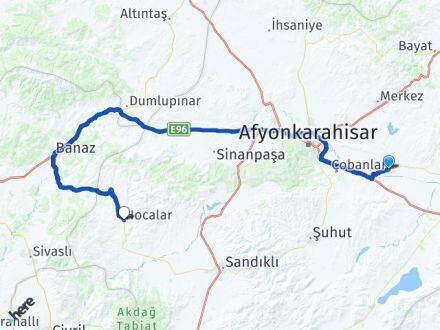 Afyonkarahisar Çobanlar Hocalar Arası Kaç Km - Yol Haritası