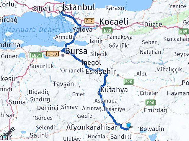 Afyonkarahisar Çobanlar İstanbul Arası Kaç Km - Yol Haritası