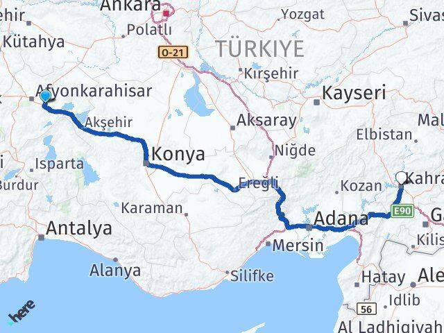 Afyonkarahisar Çobanlar Kahramanmaraş Arası Kaç Km - Yol Haritası