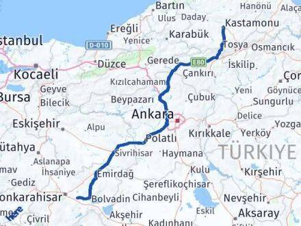 Afyonkarahisar Çobanlar Kastamonu Arası Kaç Km - Yol Haritası