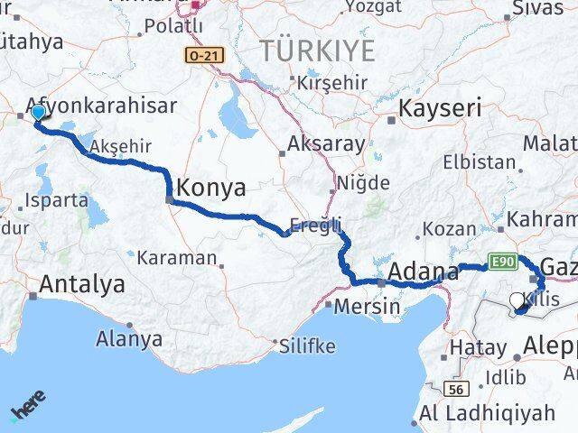 Afyonkarahisar Çobanlar Kilis Arası Kaç Km - Yol Haritası