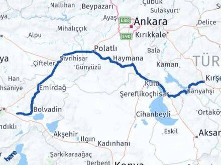 Afyonkarahisar Çobanlar Kırşehir Arası Kaç Km - Yol Haritası