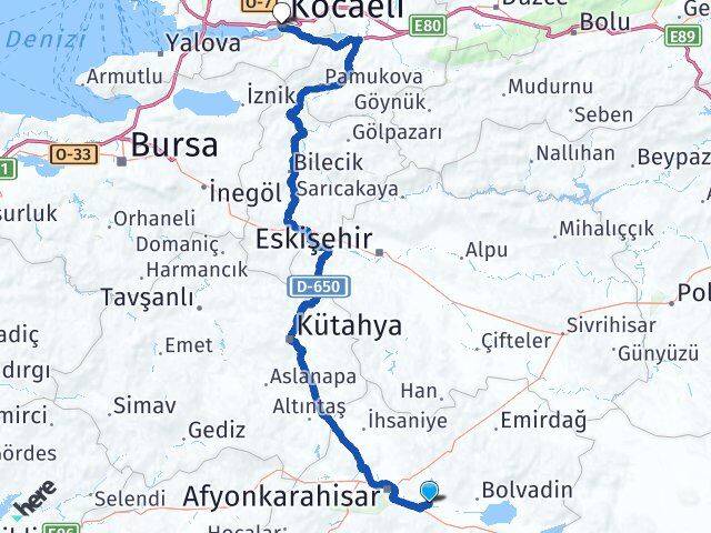 Afyonkarahisar Çobanlar Kocaeli Arası Kaç Km - Yol Haritası