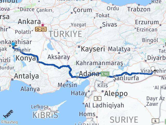 Afyonkarahisar Çobanlar Mardin Arası Kaç Km - Yol Haritası