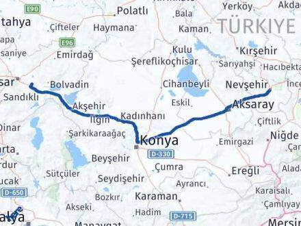 Afyonkarahisar Çobanlar Nevşehir Arası Kaç Km - Yol Haritası