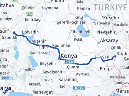 Afyonkarahisar Çobanlar Niğde Arası Kaç Km - Yol Haritası