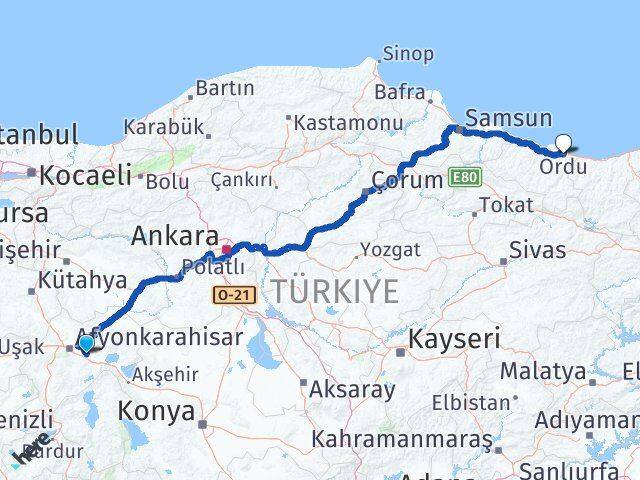 Afyonkarahisar Çobanlar Ordu Arası Kaç Km - Yol Haritası