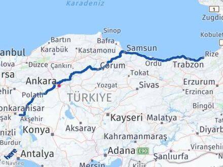 Afyonkarahisar Çobanlar Rize Arası Kaç Km - Yol Haritası
