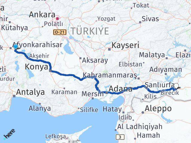 Afyonkarahisar Çobanlar Şanlıurfa Arası Kaç Km - Yol Haritası