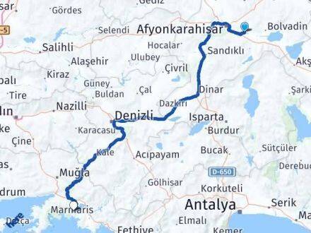Afyonkarahisar Çobanlar Sultaniye Köyceğiz Muğla Arası Kaç Km - Yol Haritası