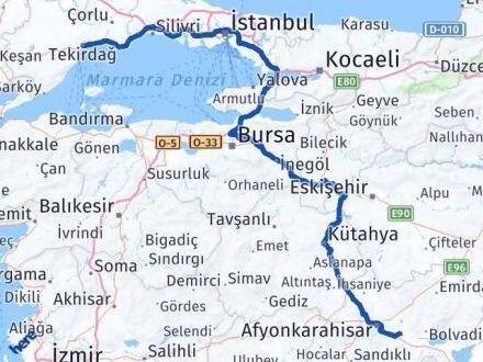 Afyonkarahisar Çobanlar Tekirdağ Arası Kaç Km - Yol Haritası