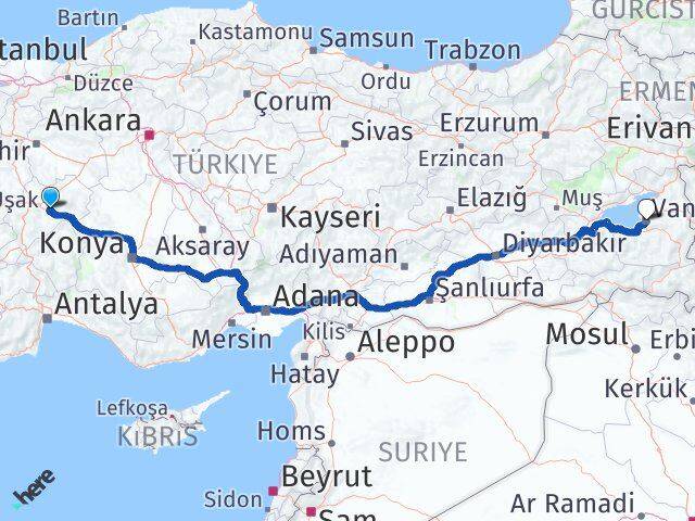 Afyonkarahisar Çobanlar Van Arası Kaç Km - Yol Haritası