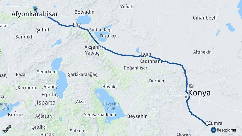 Afyonkarahisar Çumra Arası Kaç Km - Yol Tarifi