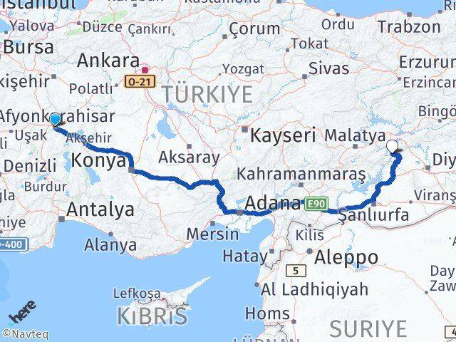 Afyonkarahisar Çüngüş Diyarbakır Arası Kaç Km - Yol Haritası