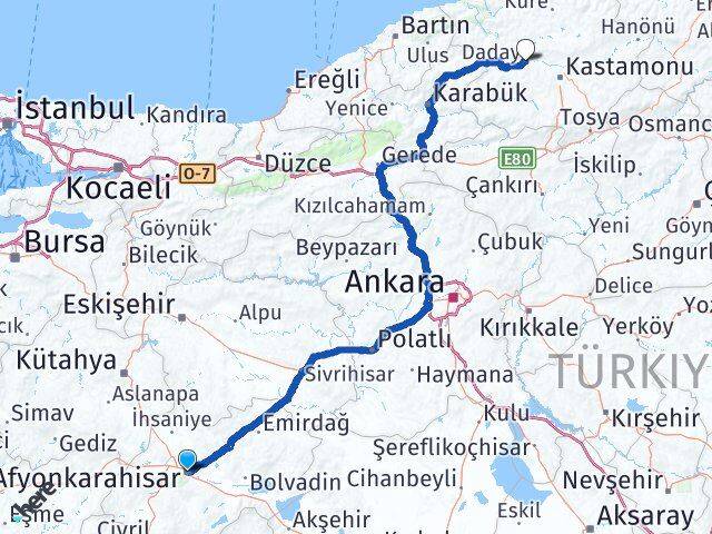 Afyonkarahisar Daday Kastamonu Arası Kaç Km - Yol Haritası