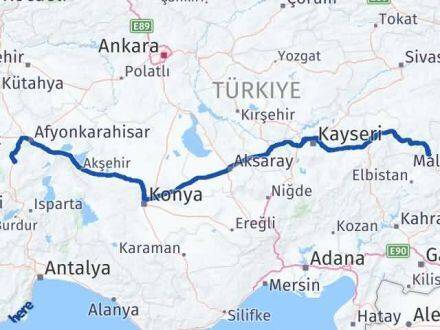 Afyonkarahisar Darende Malatya Arası Kaç Km - Yol Haritası