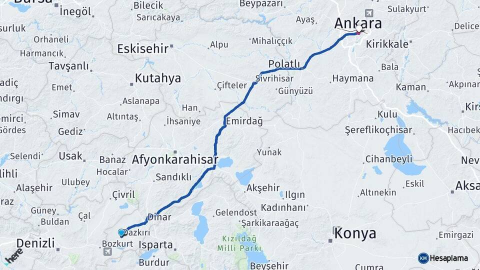 Afyonkarahisar Dazkırı Ankara Arası Kaç Km - Yol Haritası