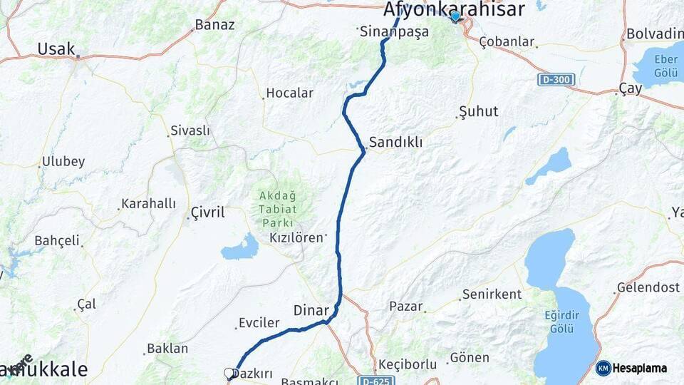 Afyonkarahisar Dazkırı Arası Kaç Km - Yol Haritası