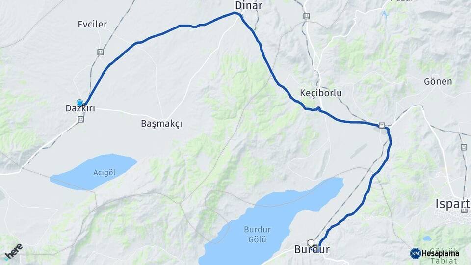 Afyonkarahisar Dazkırı Burdur Arası Kaç Km - Yol Haritası