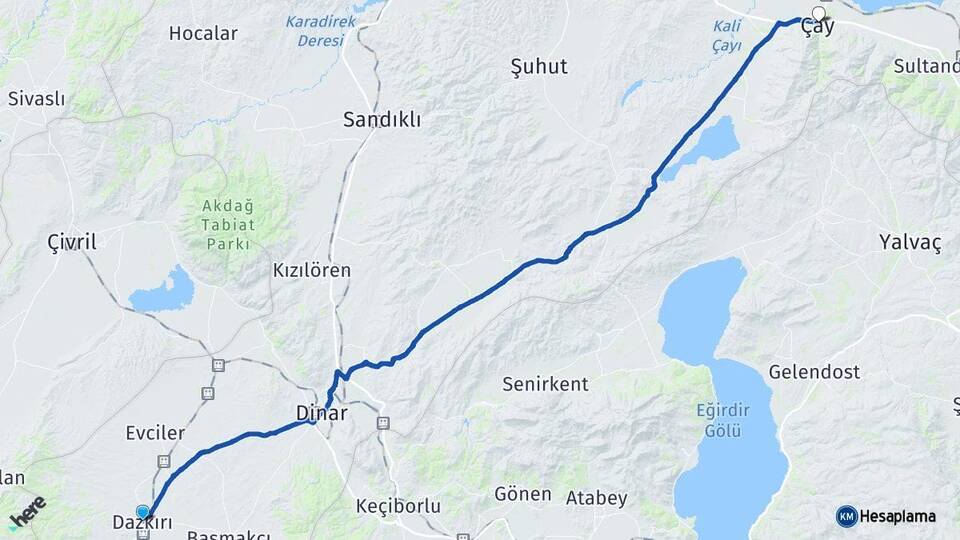 Afyonkarahisar Dazkırı Çay Arası Kaç Km - Yol Haritası
