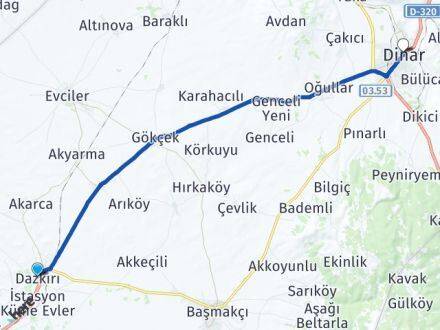 Afyonkarahisar Dazkırı Dinar Arası Kaç Km - Yol Haritası