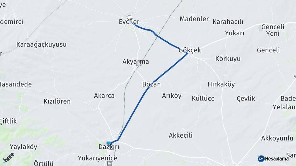 Afyonkarahisar Dazkırı Evciler Arası Kaç Km - Yol Haritası